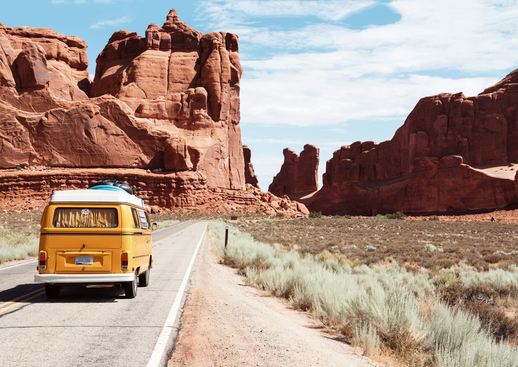 Open road through the American Southwest at golden hour